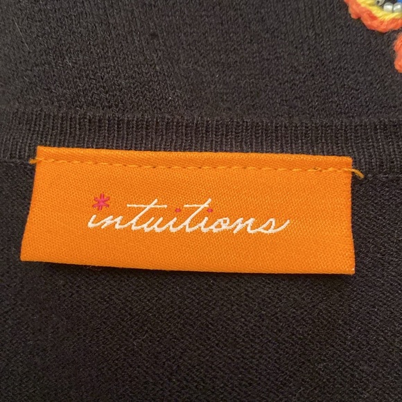 Intuitions Black Embroidered Beaded Floral Flower Button Up Cardigan Size Large - Picture 6 of 7